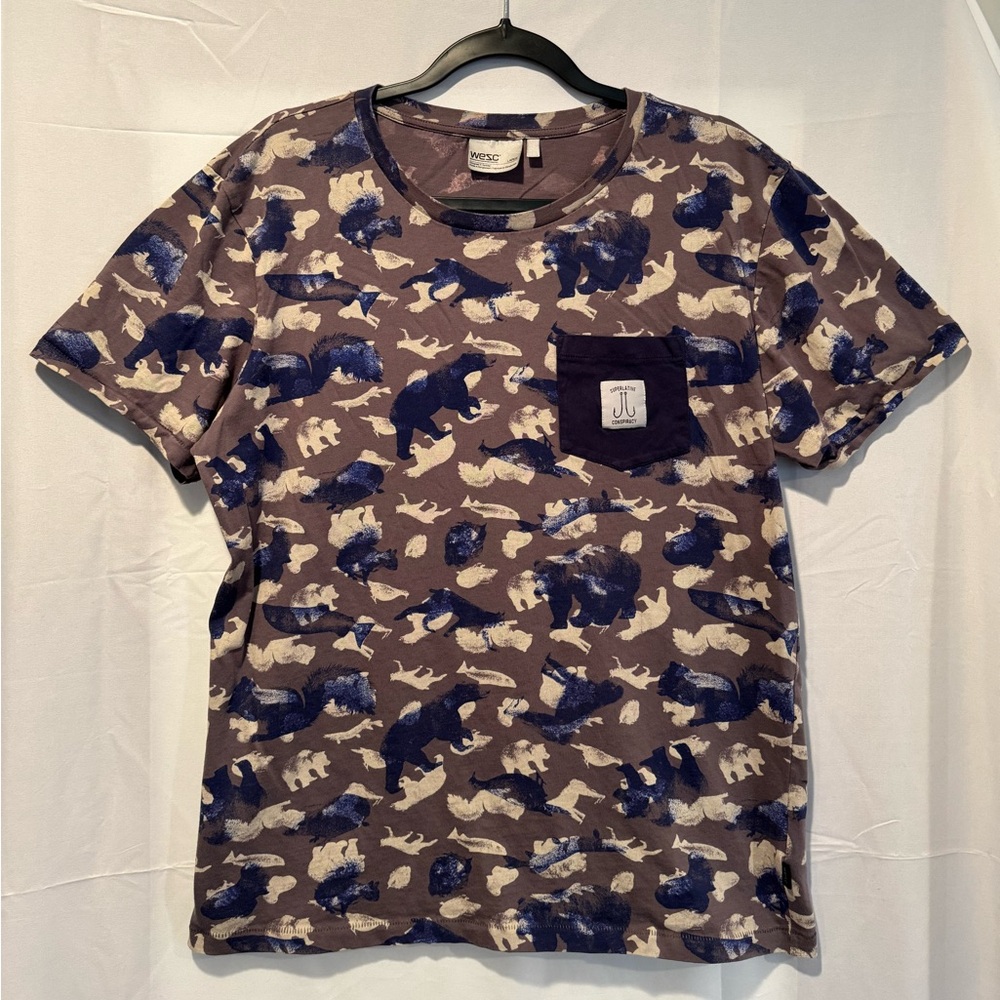 Wesc Brown and Blue Wild Animal Pattern Tee